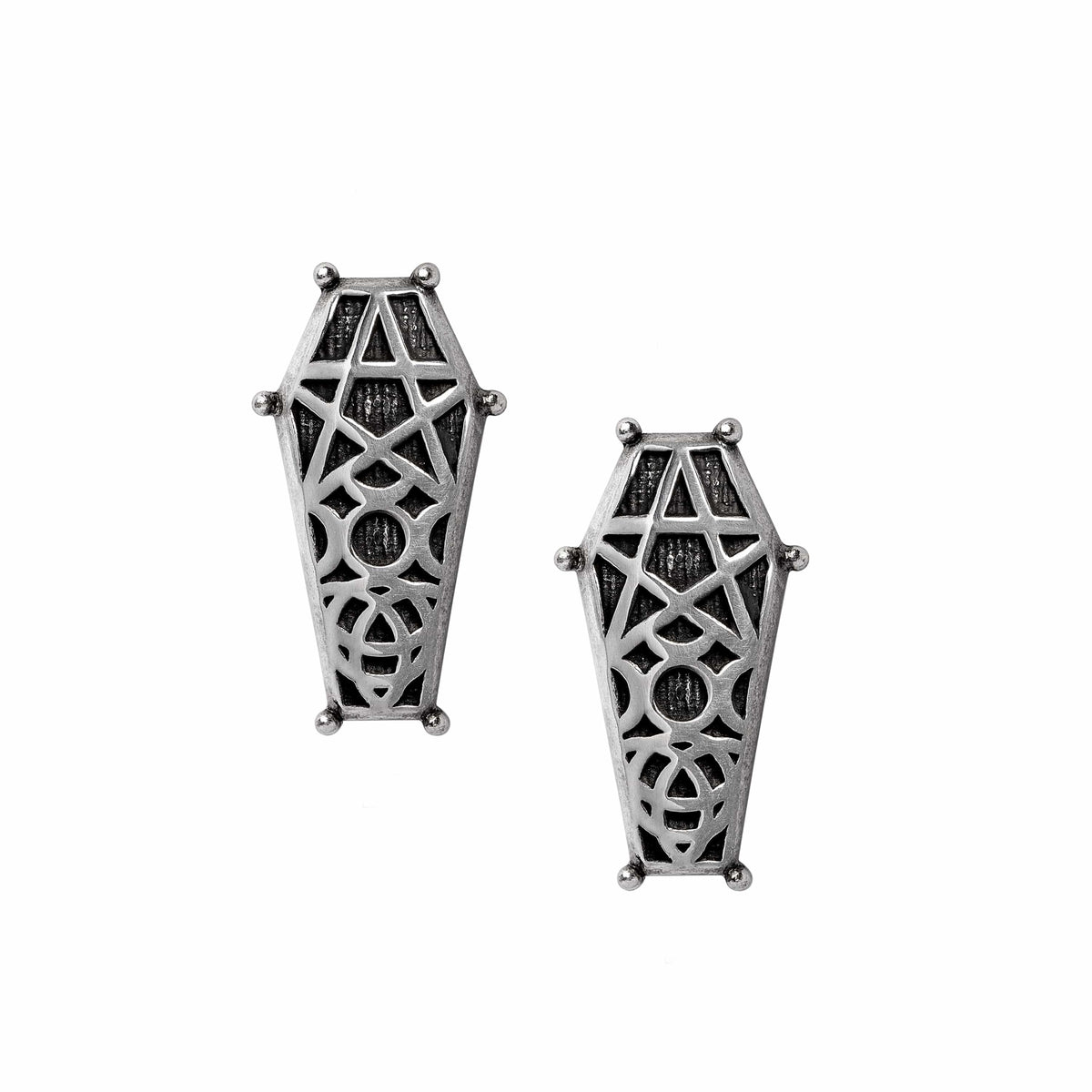 Alchemy Hex Coffin Earrings Studs Pair - Alchemy Gothic