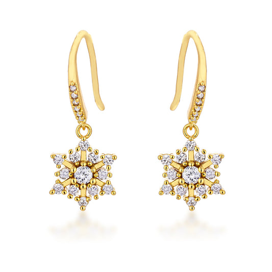 Dainty Gold Plated Snowflake Drop Earrings - JGI