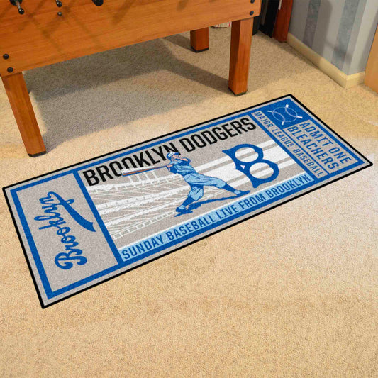 Brooklyn Dodgers Ticket Runner Rug - 30in. x 72in. 1944 Retro Logo - Brooklyn Dodgers