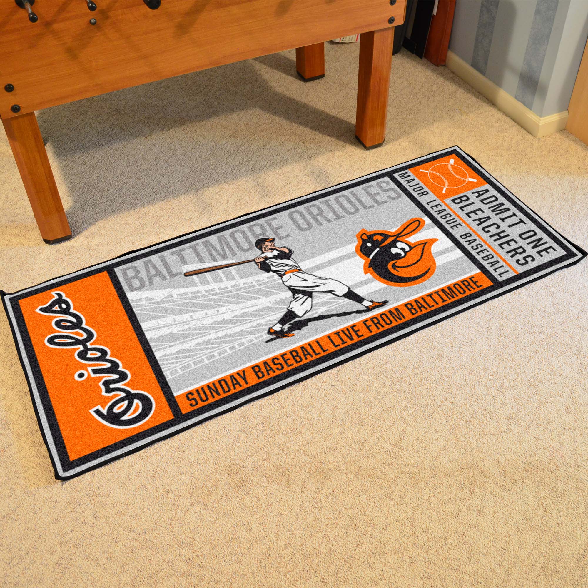 Baltimore Orioles Ticket Runner Rug - 30in. x 72in. 1975 Retro Logo