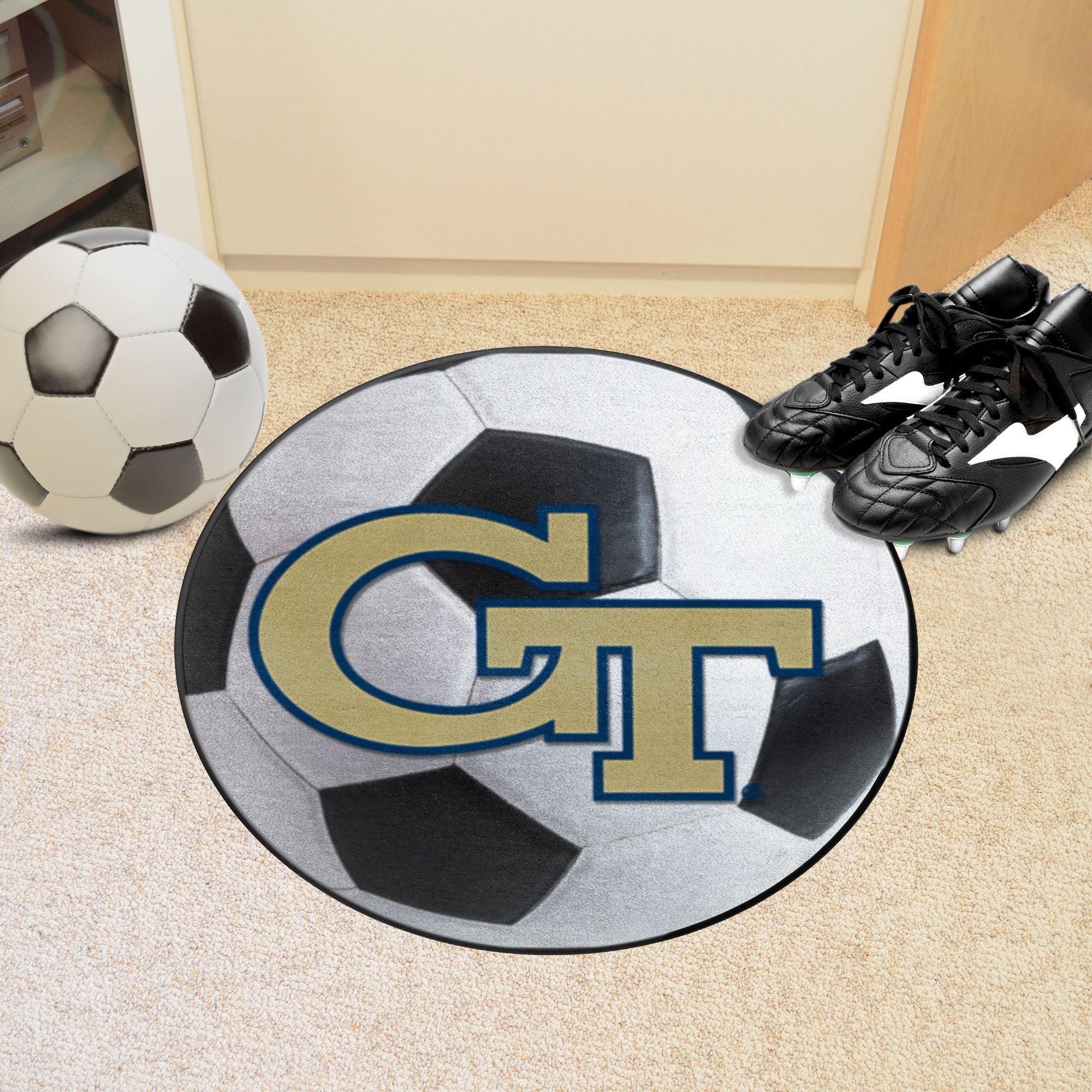 Georgia Tech Yellow Jackets Soccer Ball Rug - 27in. Diameter