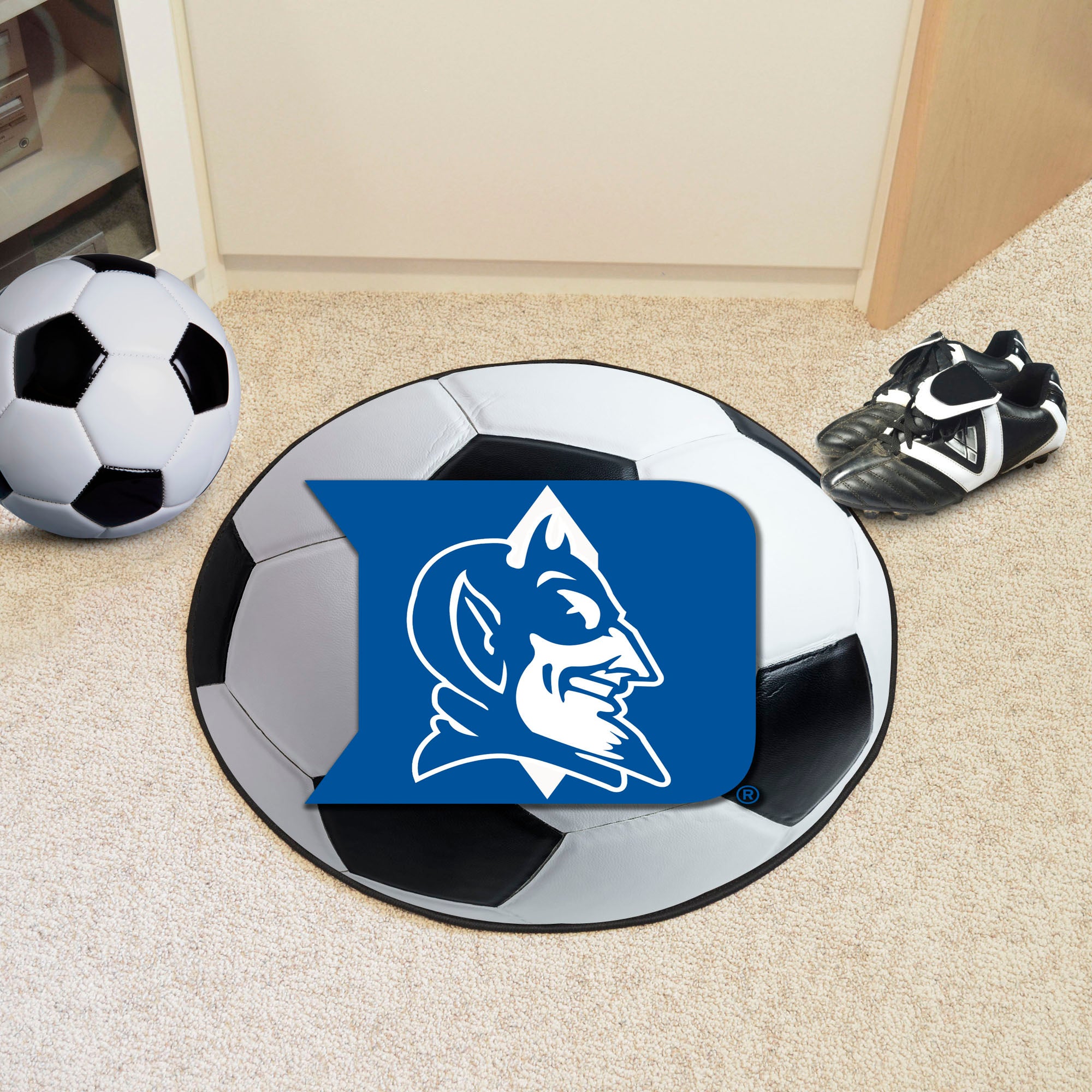 Duke Blue Devils Soccer Ball Rug - 27in. Diameter, Devil Logo - Duke