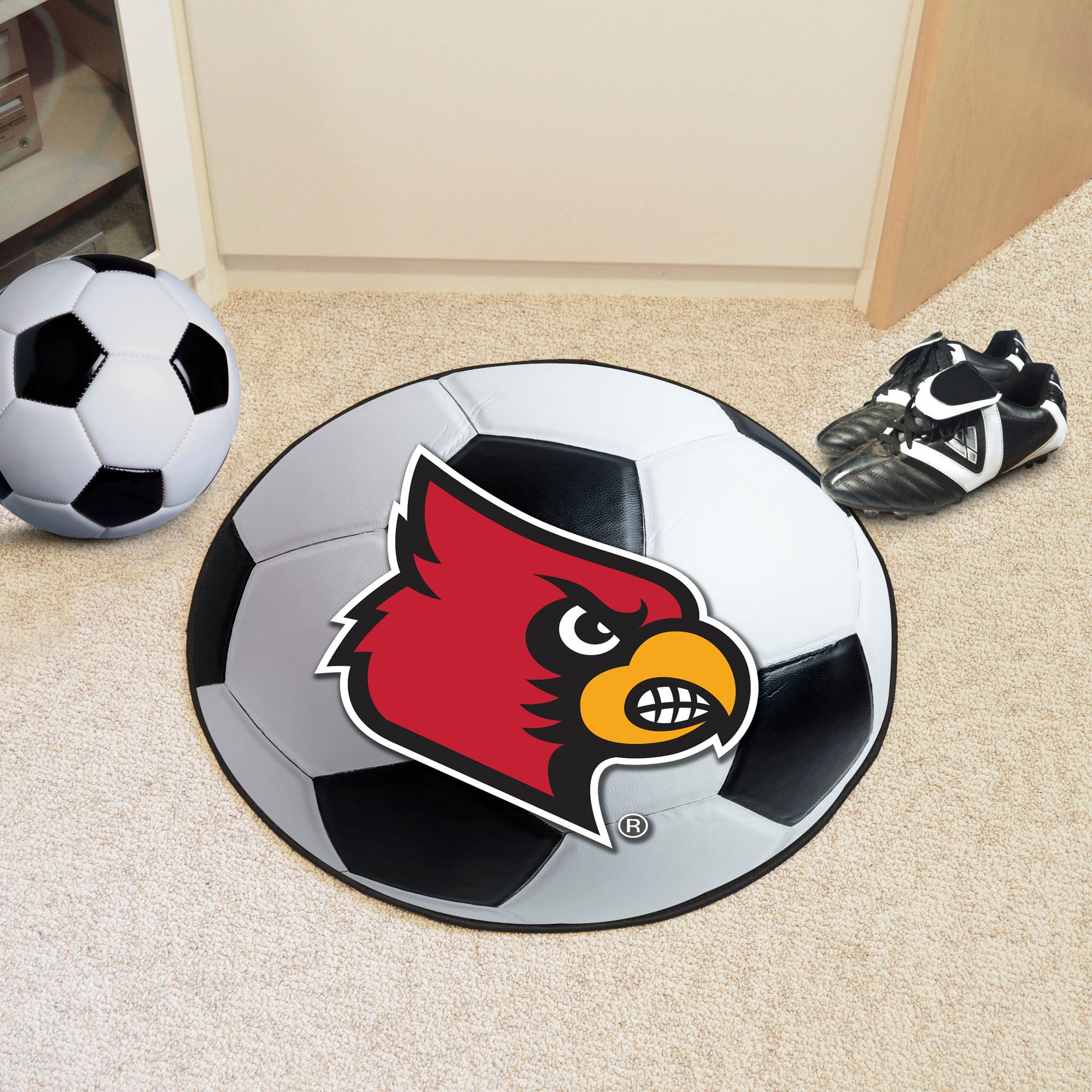 Louisville Cardinals Soccer Ball Rug - 27in. Diameter - Louisville