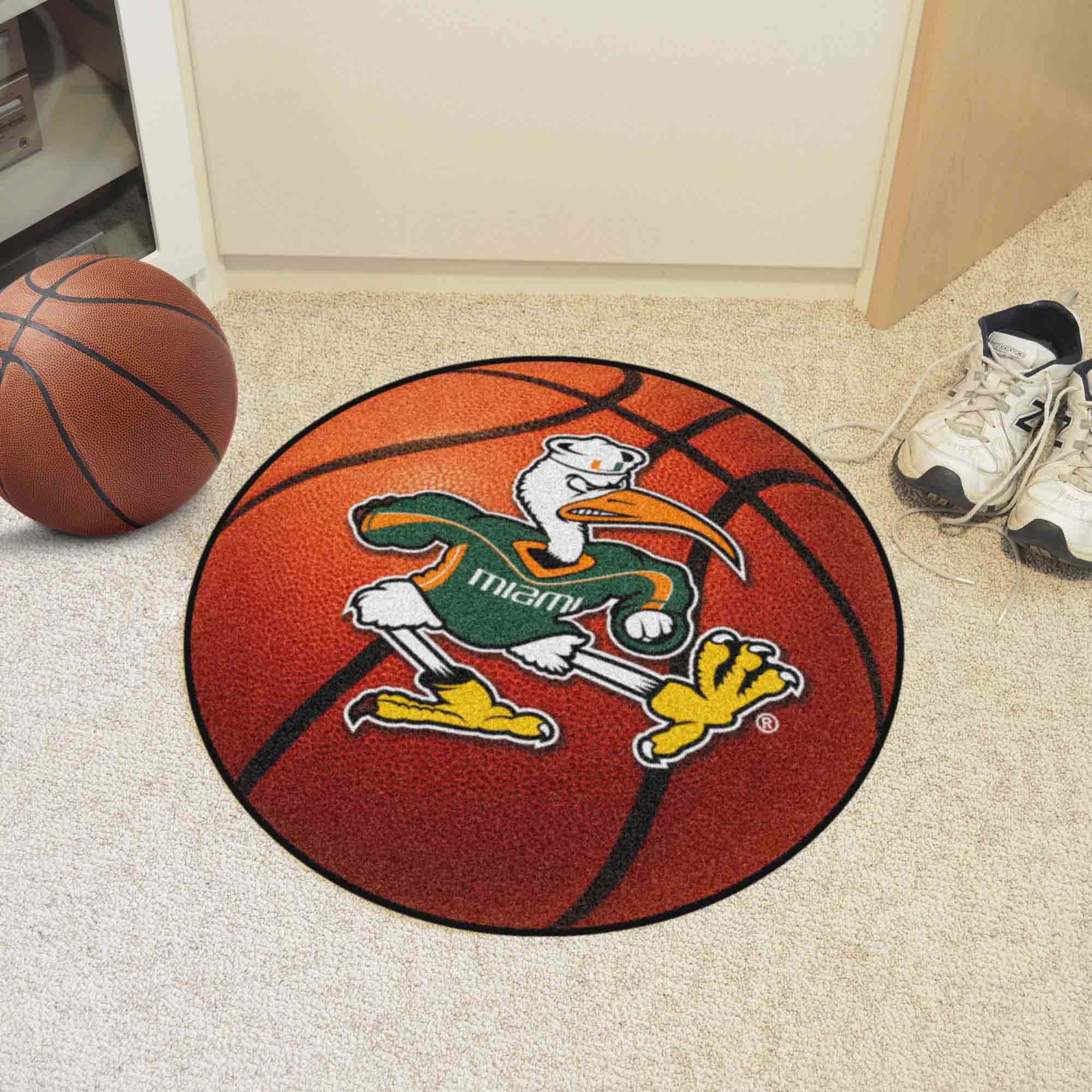 Miami Hurricanes Basketball Rug - 27in. Diameter, Sebastian the Ibis