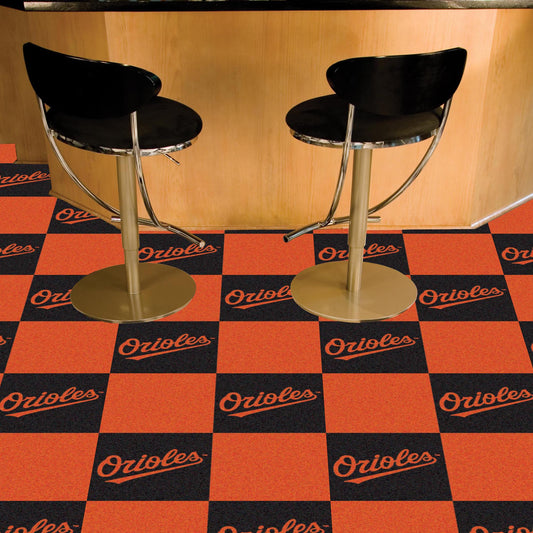 Baltimore Orioles Team Carpet Tiles - 45 Sq Ft. "Orioles" Logo - Baltimore Orioles