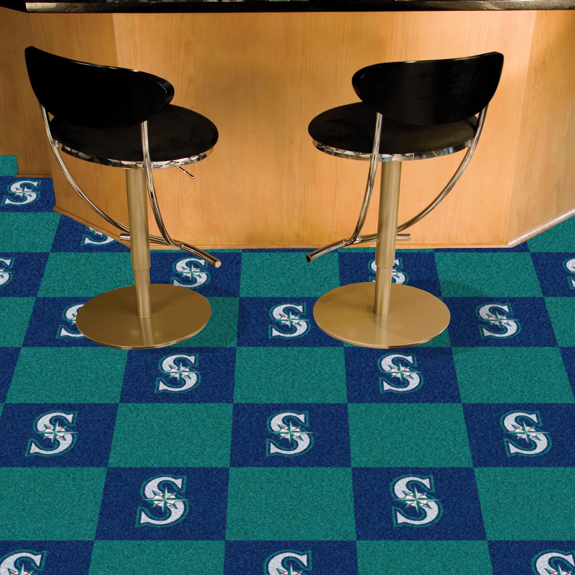 Seattle Mariners Team Carpet Tiles - 45 Sq Ft. Blue & Green