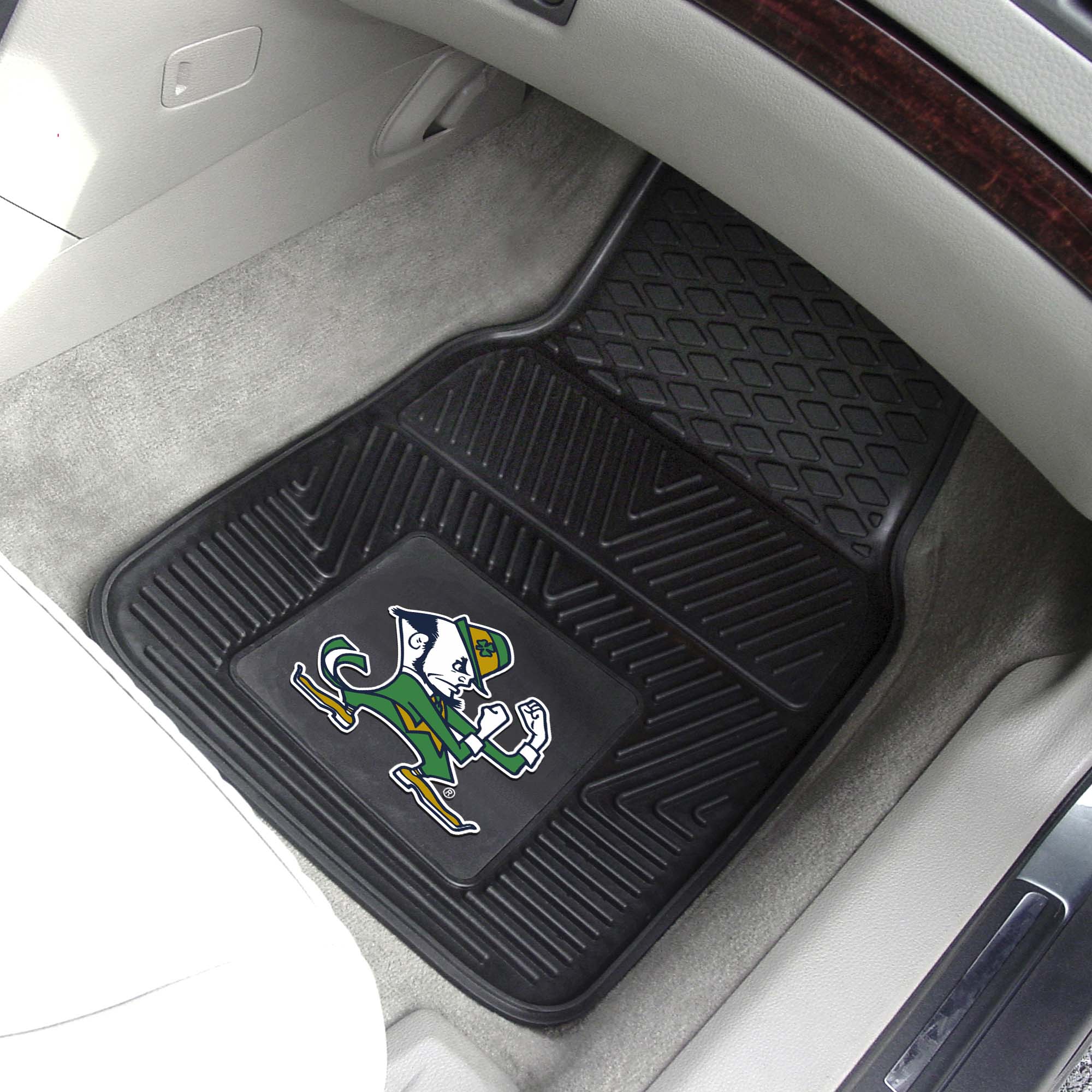 Notre Dame Fighting Irish Heavy Duty Car Mat Set - 2 Pieces, Leprechaun