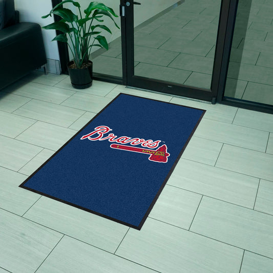 Atlanta Braves 3X5 High-Traffic Mat with Durable Rubber Backing - Portrait Orientation - Atlanta Braves