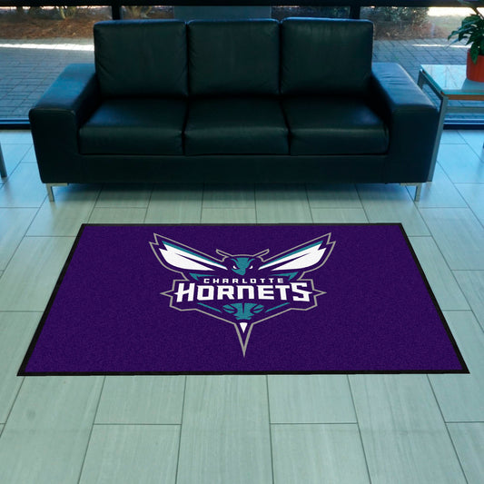 Charlotte Hornets 4X6 High-Traffic Mat with Durable Rubber Backing - Landscape Orientation - Charlotte Hornets