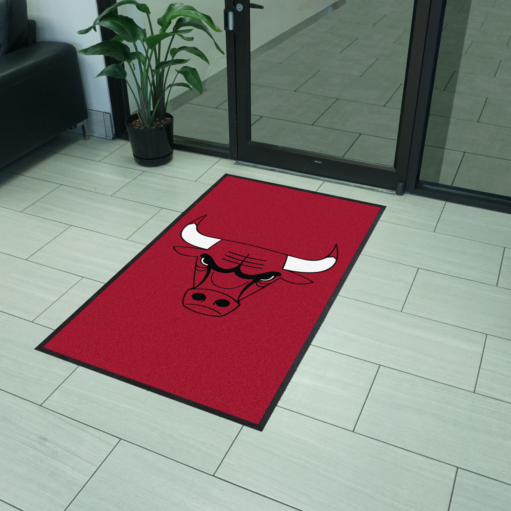 Chicago Bulls 3X5 High-Traffic Mat with Durable Rubber Backing - Portrait Orientation