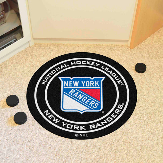 New York Rangers Hockey Puck Rug - 27in. Diameter - New York Rangers