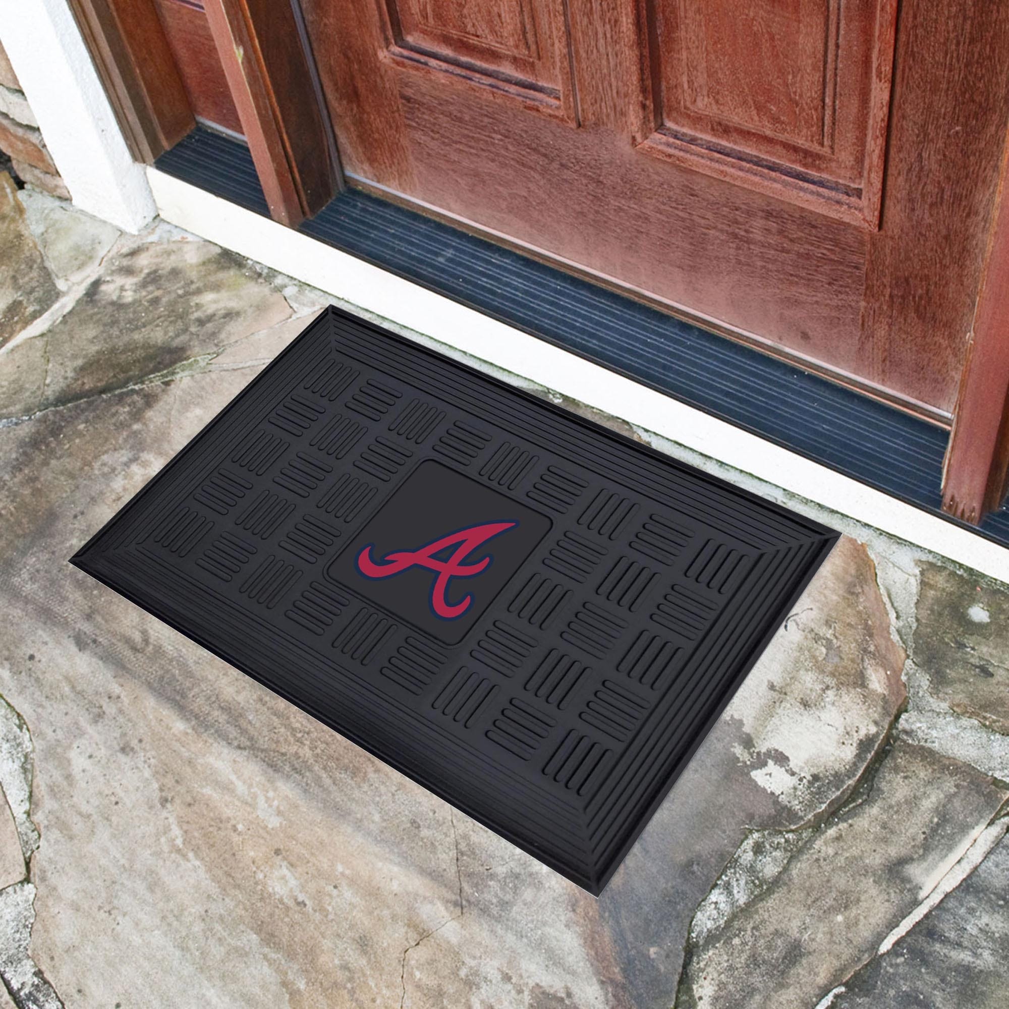 Atlanta Braves Heavy Duty Vinyl Medallion Door Mat - 19.5in. x 31in. - Atlanta Braves