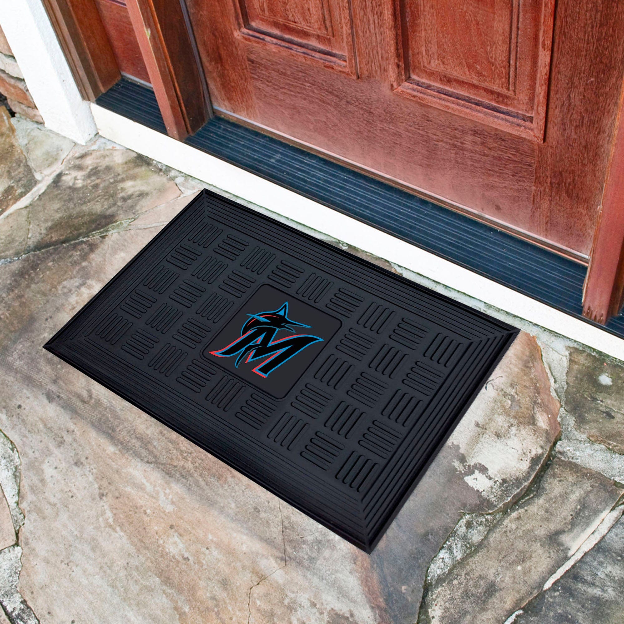 Miami Marlins Heavy Duty Vinyl Medallion Door Mat - 19.5in. x 31in.