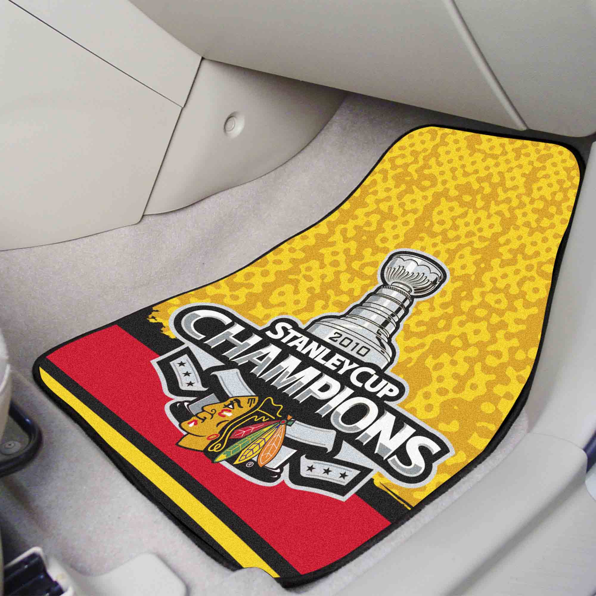 Chicago Blackhawks Front Carpet Car Mat Set - 2 Pieces, 2010 NHL Stanley Cup Champions - Chicago Blackhawks