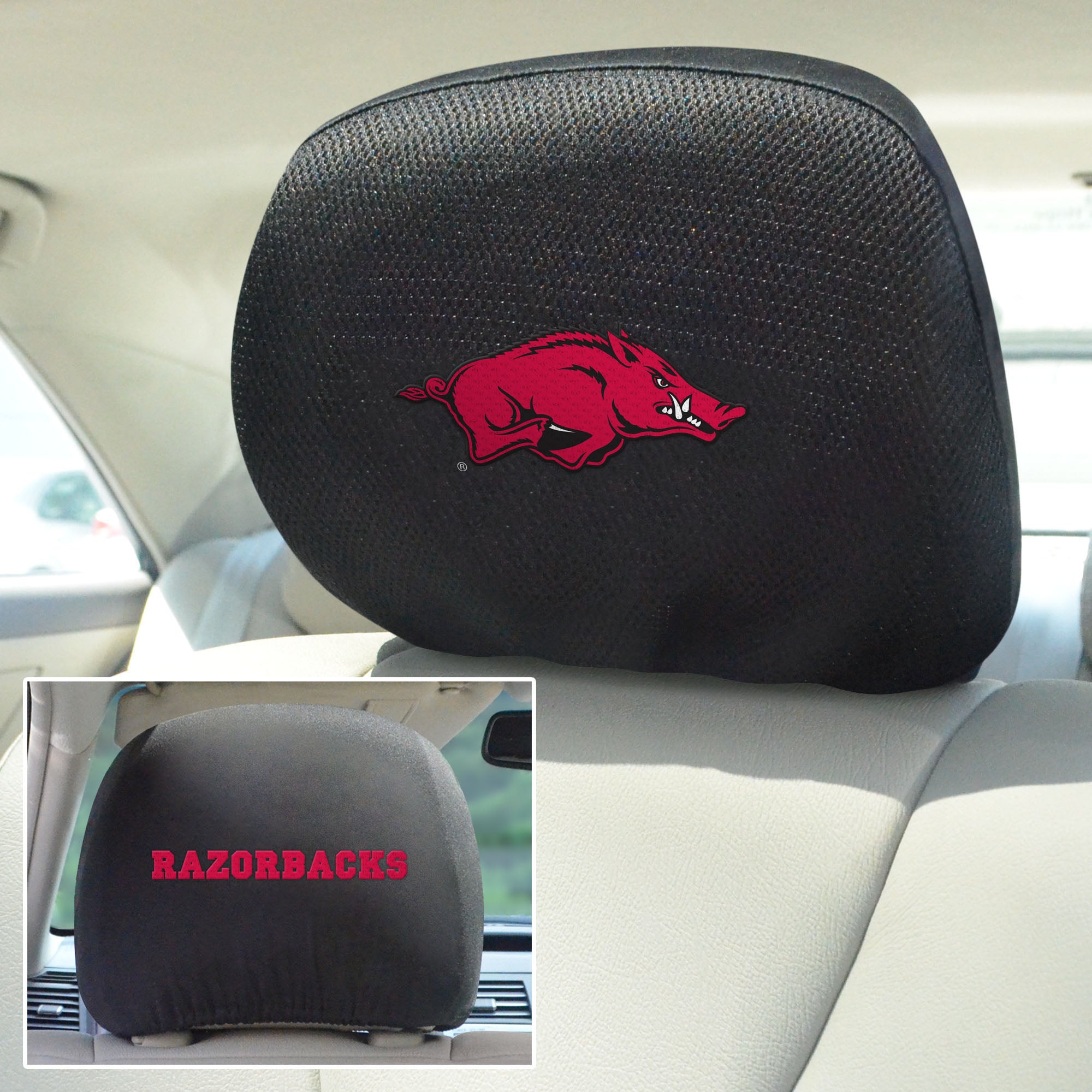 Arkansas Razorbacks Embroidered Head Rest Cover Set - 2 Pieces