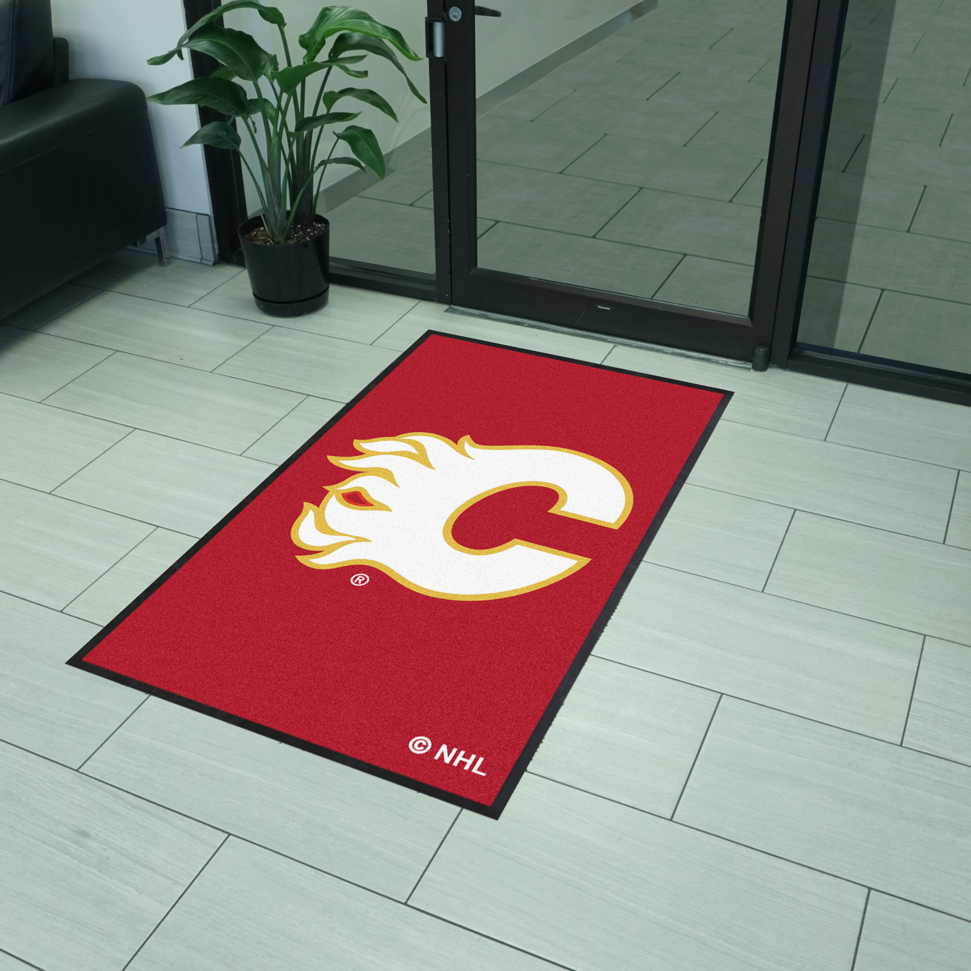 Calgary Flames 3X5 High-Traffic Mat with Durable Rubber Backing - Portrait Orientation - Calgary Flames