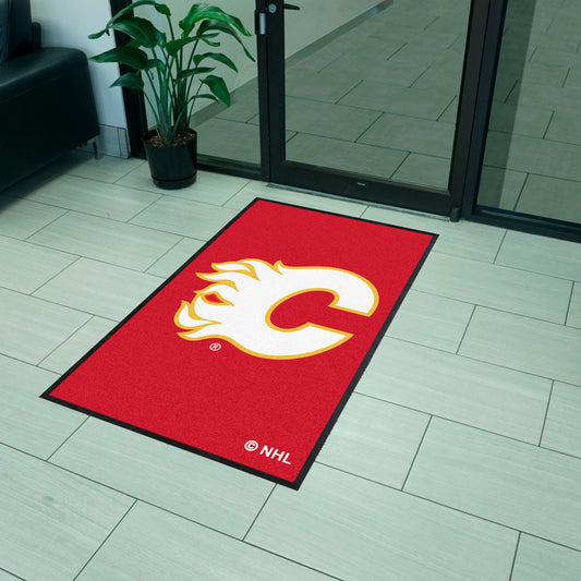 Calgary Flames 3X5 High-Traffic Mat with Durable Rubber Backing - Portrait Orientation