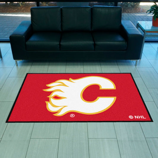 Calgary Flames 4X6 High-Traffic Mat with Durable Rubber Backing - Landscape Orientation - Calgary Flames