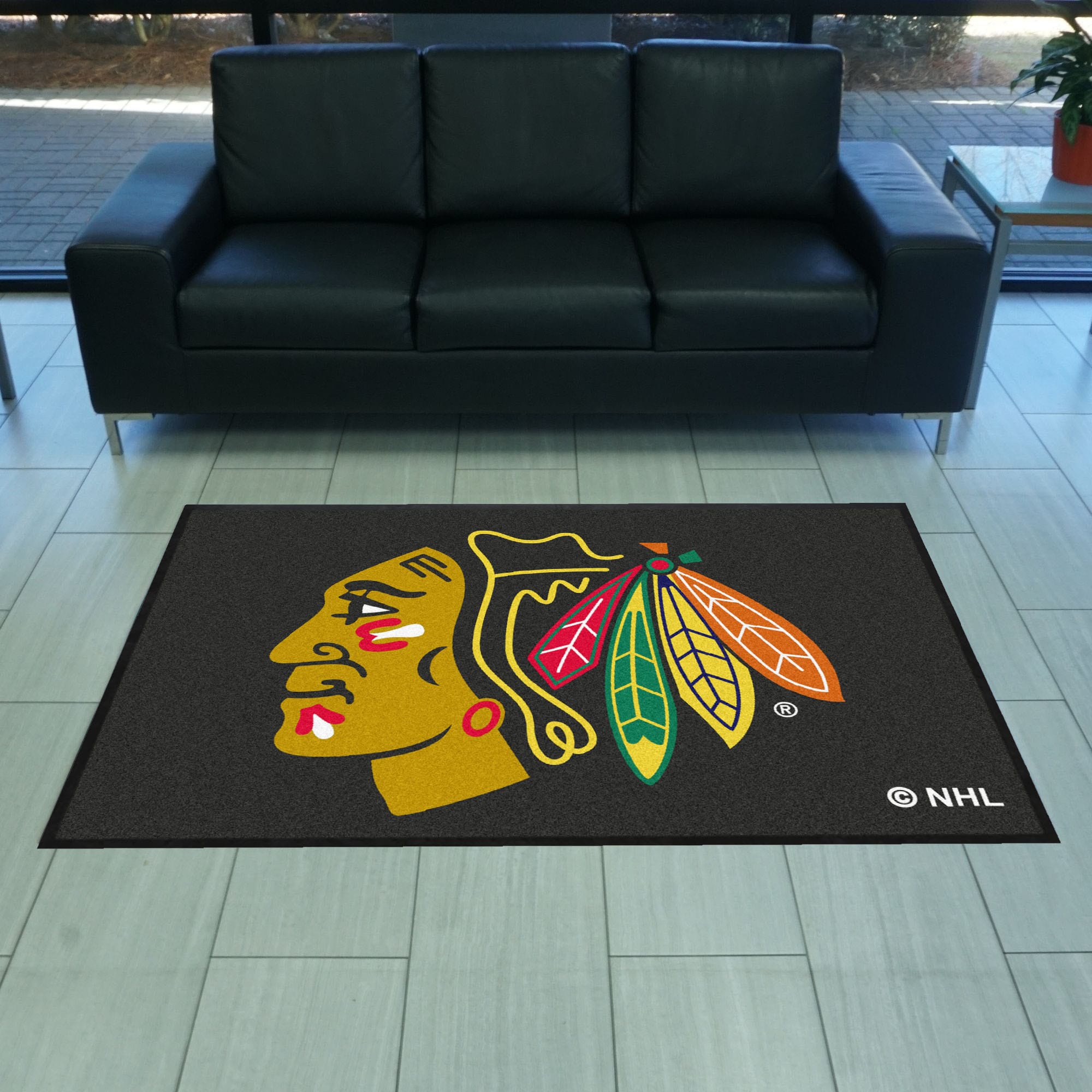 Chicago Blackhawks 4X6 High-Traffic Mat with Durable Rubber Backing - Landscape Orientation - Chicago Blackhawks