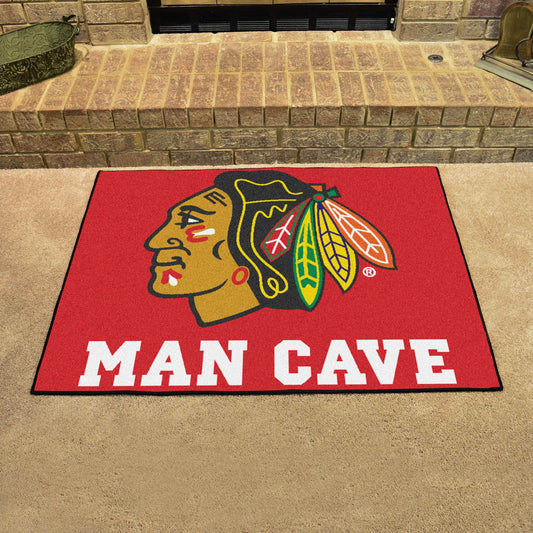 Chicago Blackhawks Man Cave All-Star Rug - 34 in. x 42.5 in. - Chicago Blackhawks