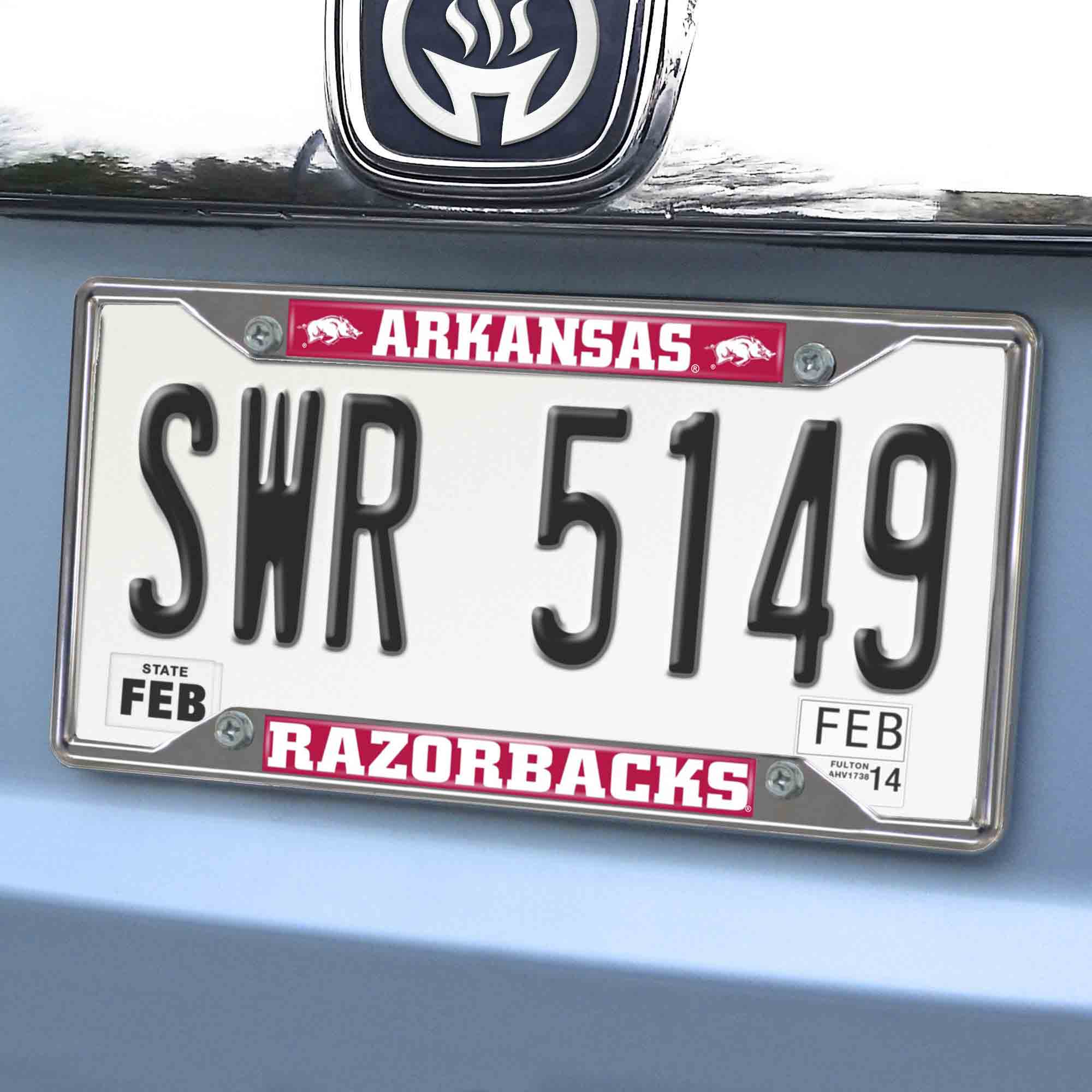 Arkansas Razorbacks Chrome Metal License Plate Frame, 6.25in x 12.25in