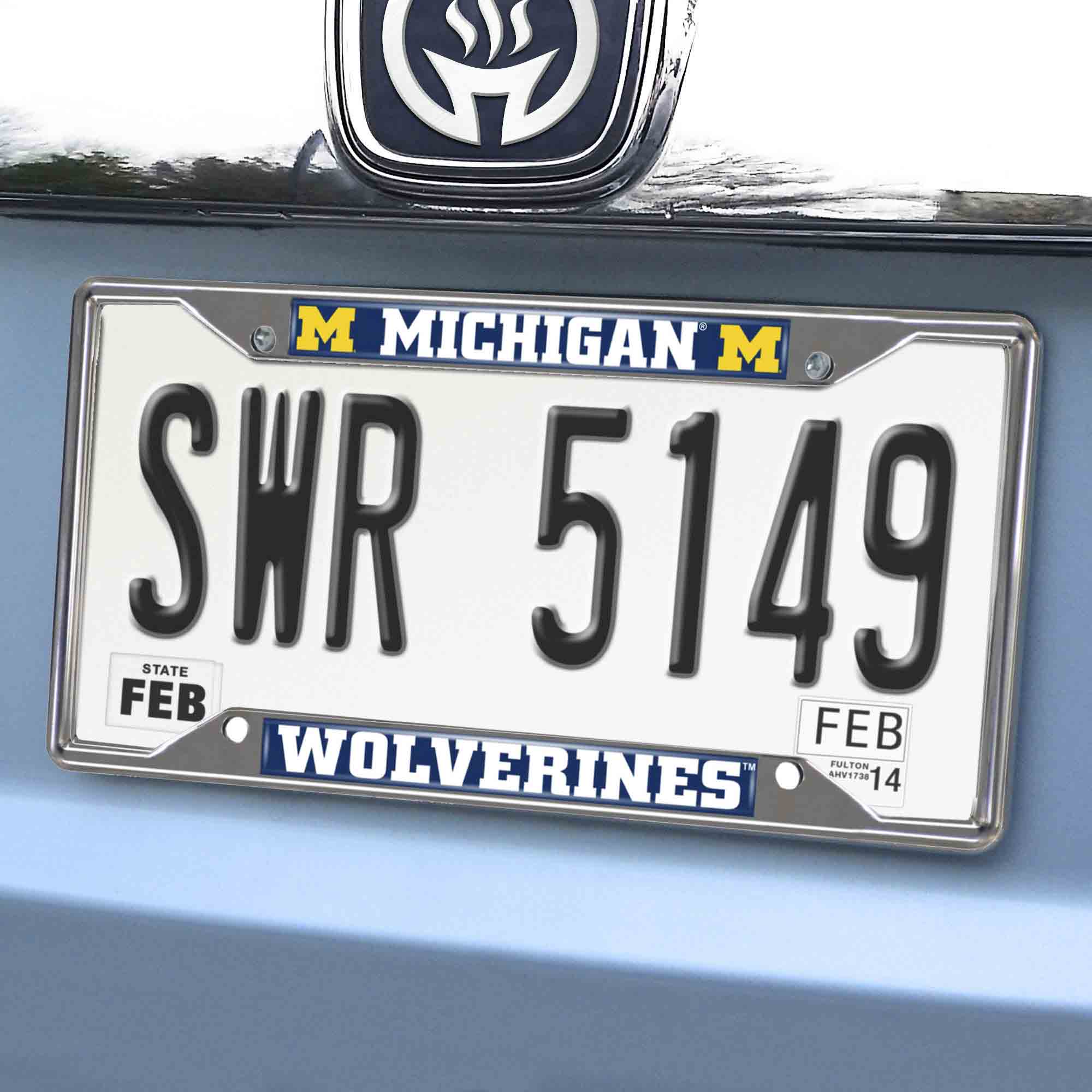 Michigan Wolverines Chrome Metal License Plate Frame, 6.25in x 12.25in