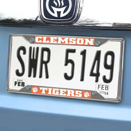 Clemson Tigers Chrome Metal License Plate Frame, 6.25in x 12.25in - Clemson