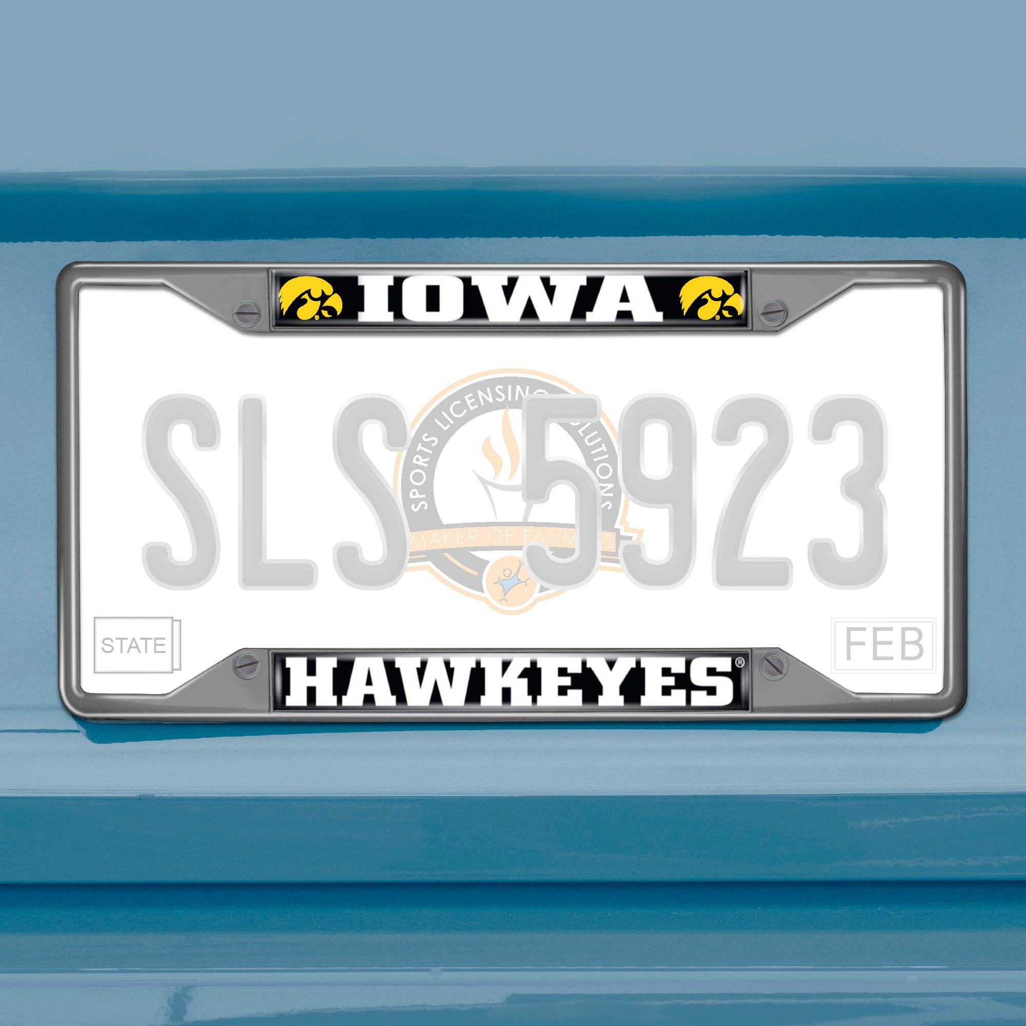 Iowa Hawkeyes Chrome Metal License Plate Frame, 6.25in x 12.25in