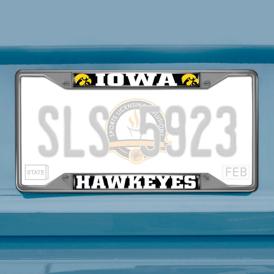 Iowa Hawkeyes Chrome Metal License Plate Frame, 6.25in x 12.25in