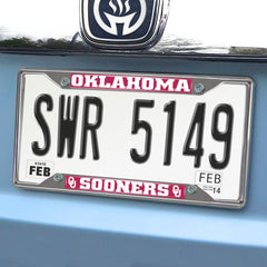 Oklahoma Sooners Chrome Metal License Plate Frame, 6.25in x 12.25in - Oklahoma