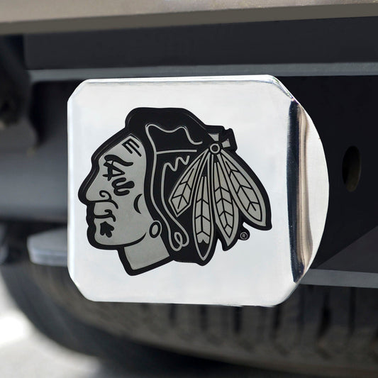 Chicago Blackhawks Chrome Metal Hitch Cover with Chrome Metal 3D Emblem - Chicago Blackhawks