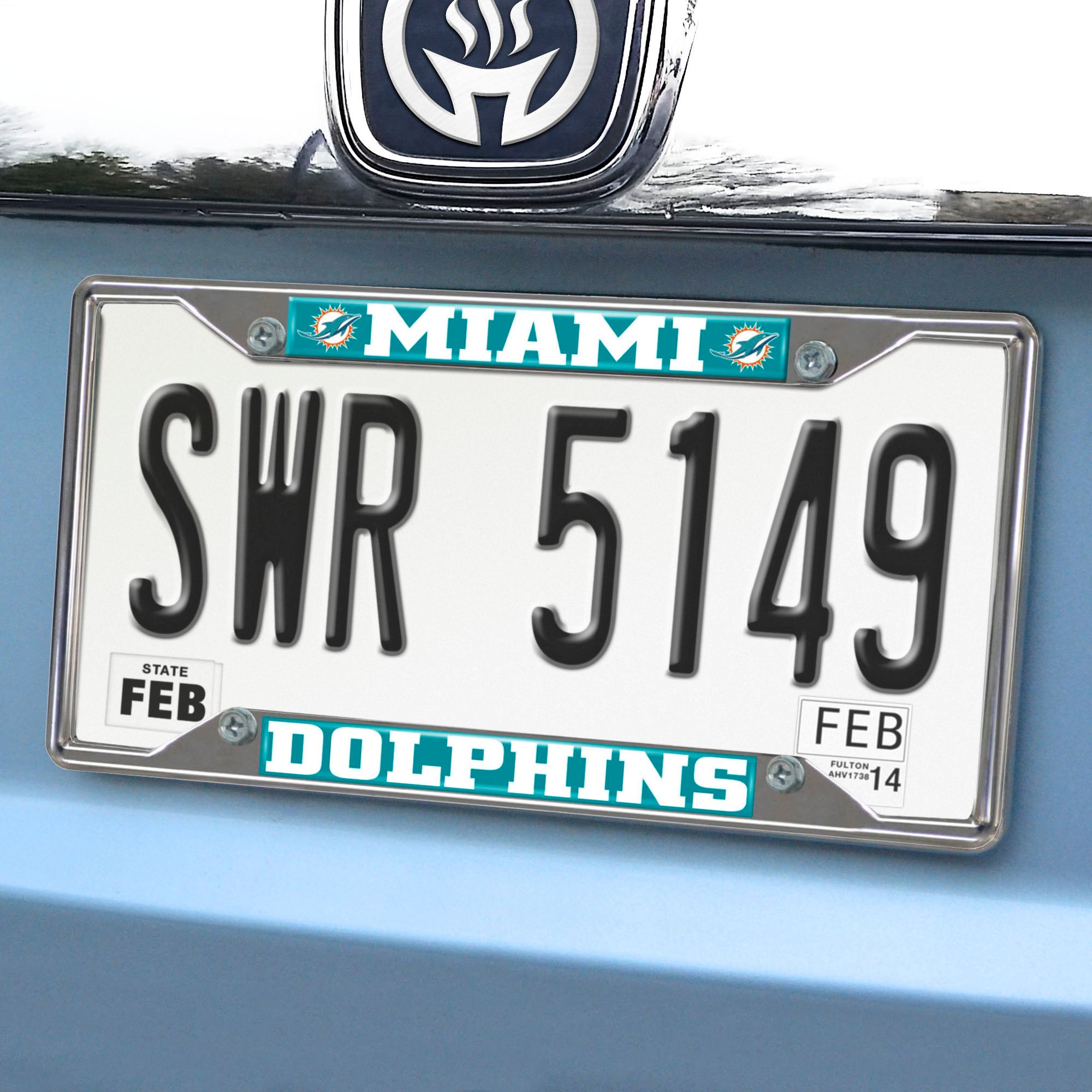 Miami Dolphins Chrome Metal License Plate Frame, 6.25in x 12.25in