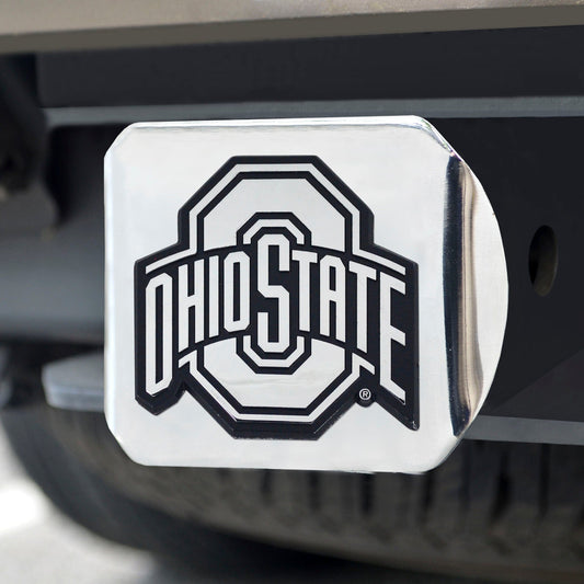 Ohio State Buckeyes Chrome Metal Hitch Cover with Chrome Metal 3D Emblem - Ohio State