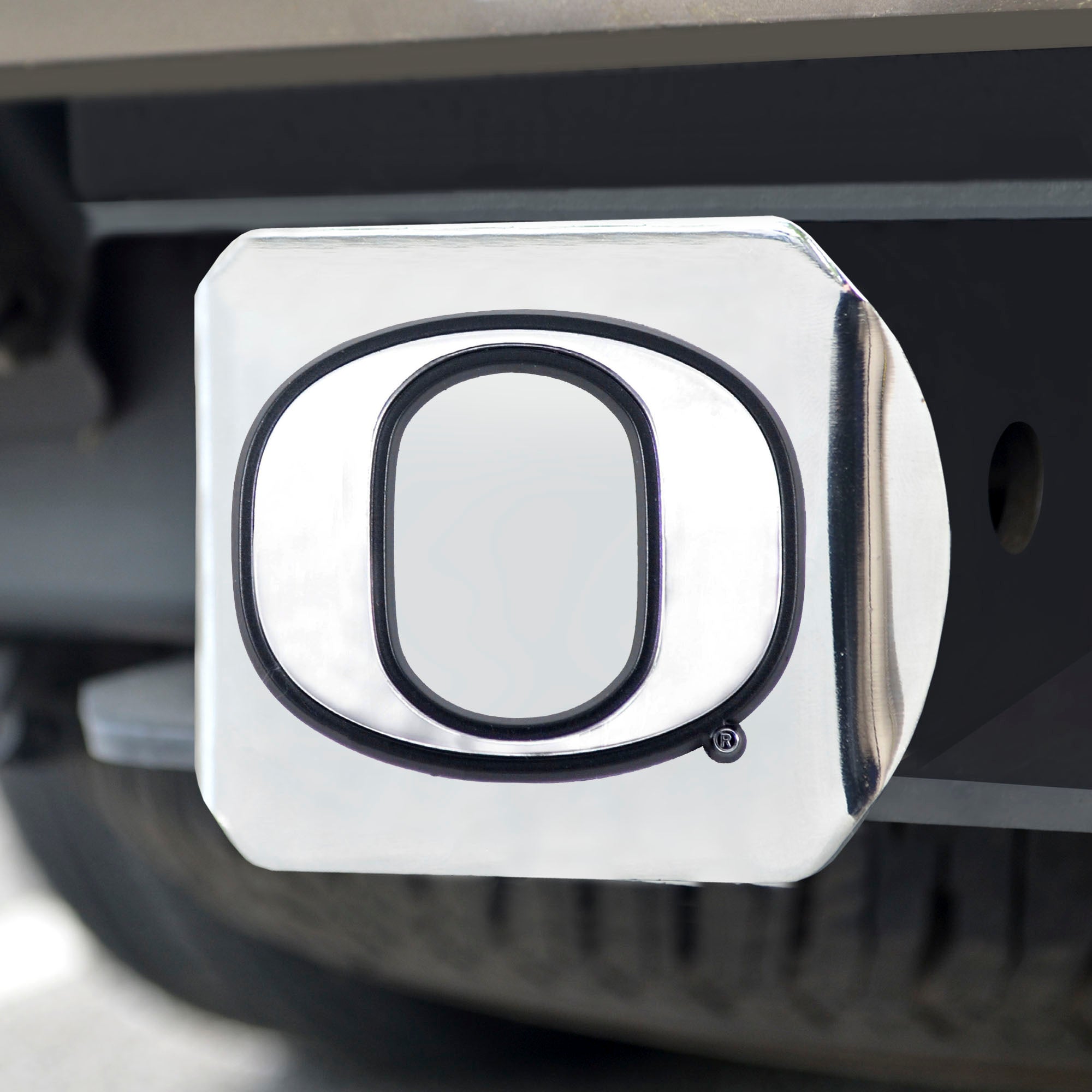 Oregon Ducks Chrome Metal Hitch Cover with Chrome Metal 3D Emblem