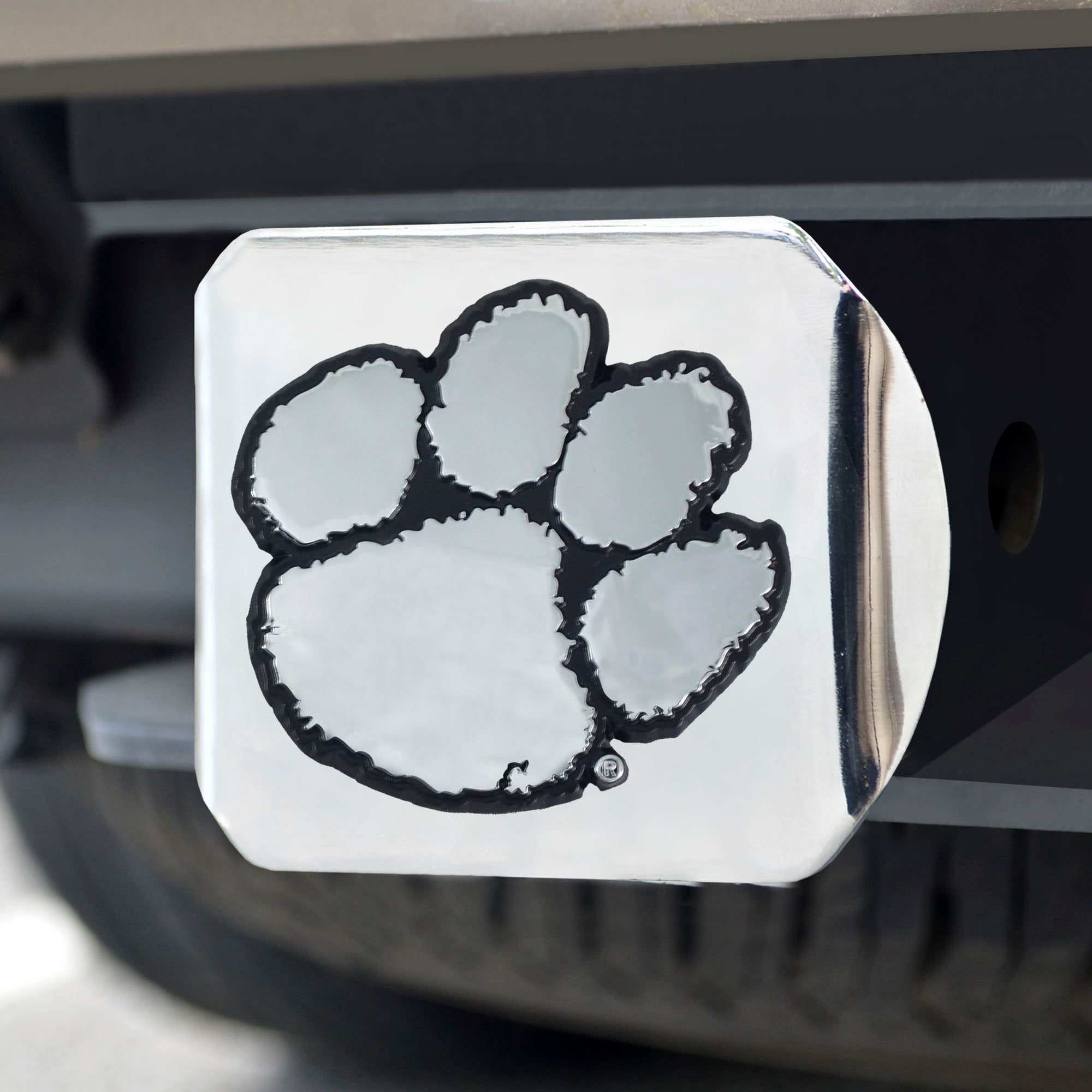 Clemson Tigers Chrome Metal Hitch Cover with Chrome Metal 3D Emblem