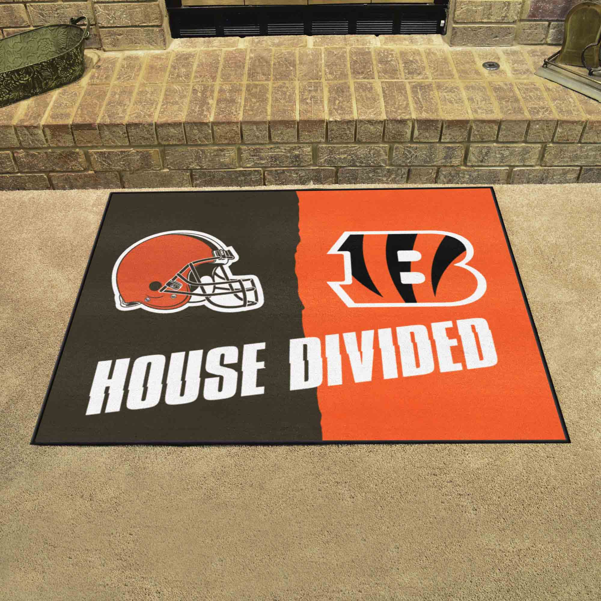 NFL Bengals / Browns House Divided Rug - NFL House Divided - Bengals / Browns