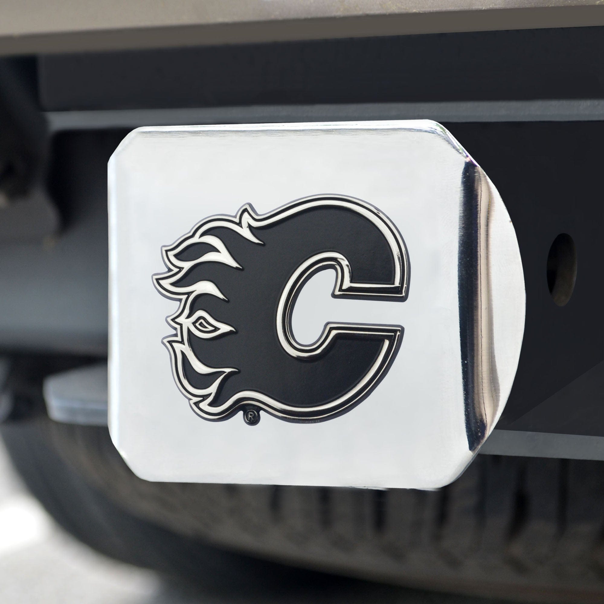 Calgary Flames Chrome Metal Hitch Cover with Chrome Metal 3D Emblem - Calgary Flames