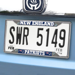 New England Patriots Chrome Metal License Plate Frame, 6.25in x 12.25in - New England Patriots