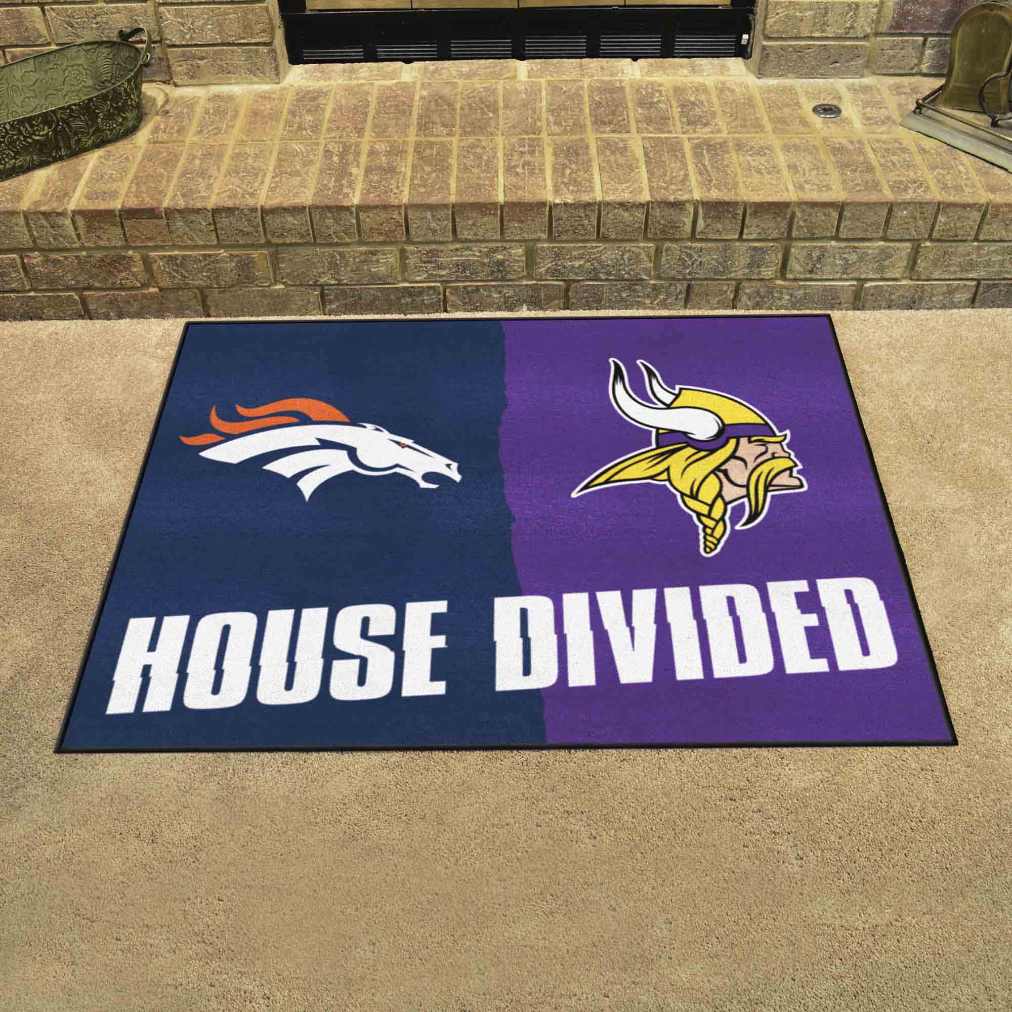 NFL House Divided - Broncos / Vikings House Divided Rug - 34 in. x 42.5 in. - NFL House Divided - Broncos / Vikings