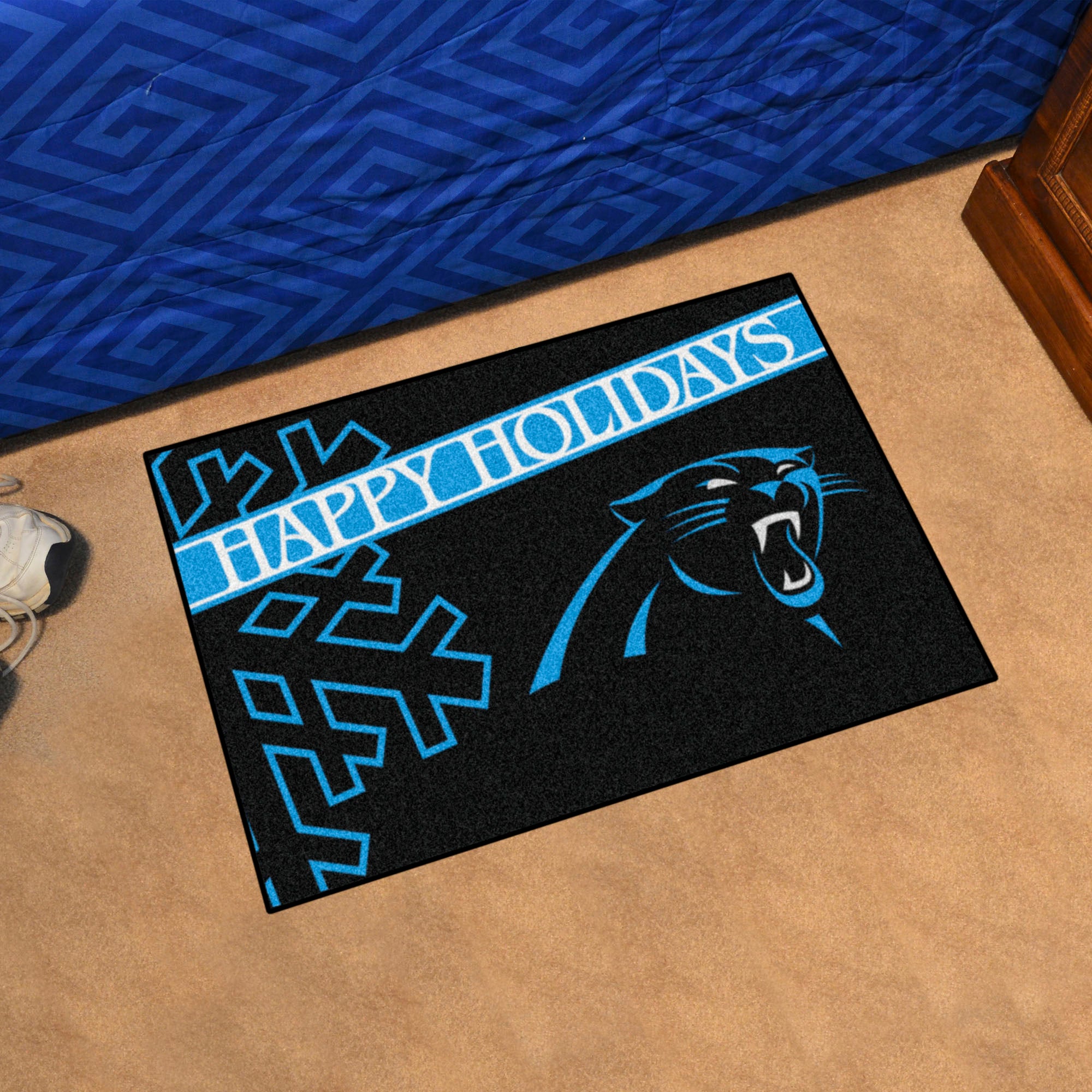 Carolina Panthers Starter Mat Accent Rug - 19in. x 30in. Happy Holidays Starter Mat