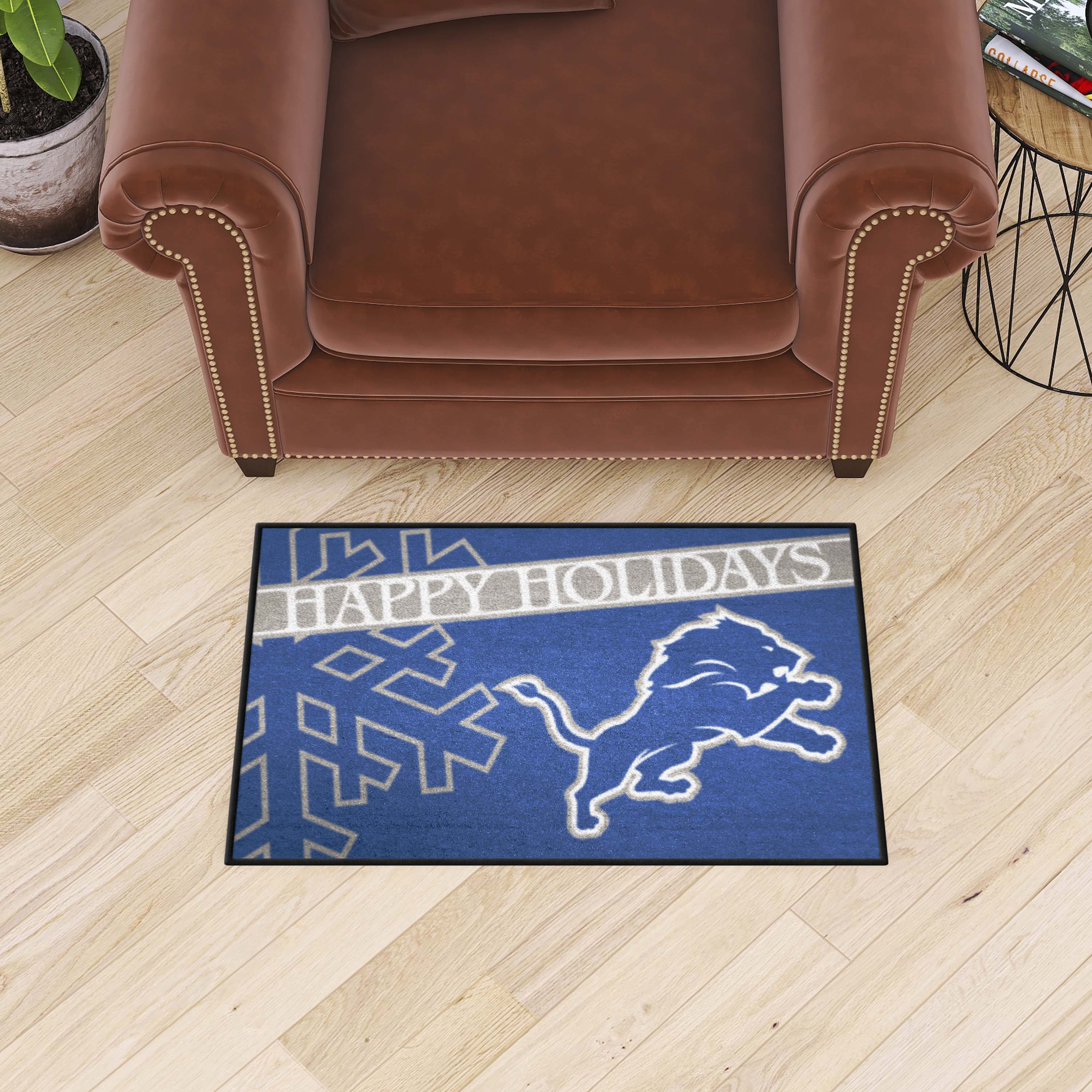 Detroit Lions Starter Mat Accent Rug - 19in. x 30in. Happy Holidays Starter Mat