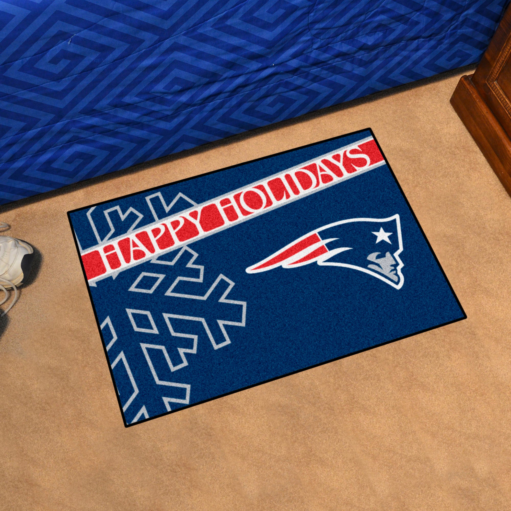 New England Patriots Starter Mat Accent Rug - 19in. x 30in. Happy Holidays Starter Mat