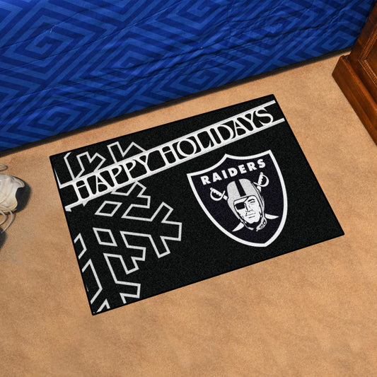 Las Vegas Raiders Starter Mat Accent Rug - 19in. x 30in. Happy Holidays Starter Mat