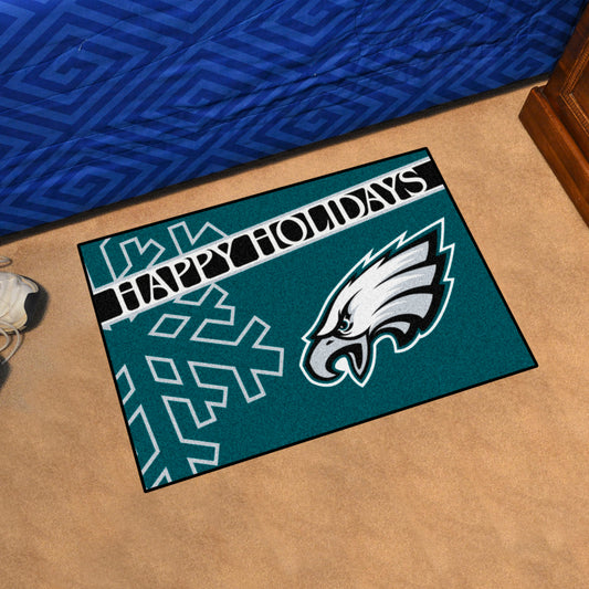 Philadelphia Eagles Starter Mat Accent Rug - 19in. x 30in. Happy Holidays Starter Mat