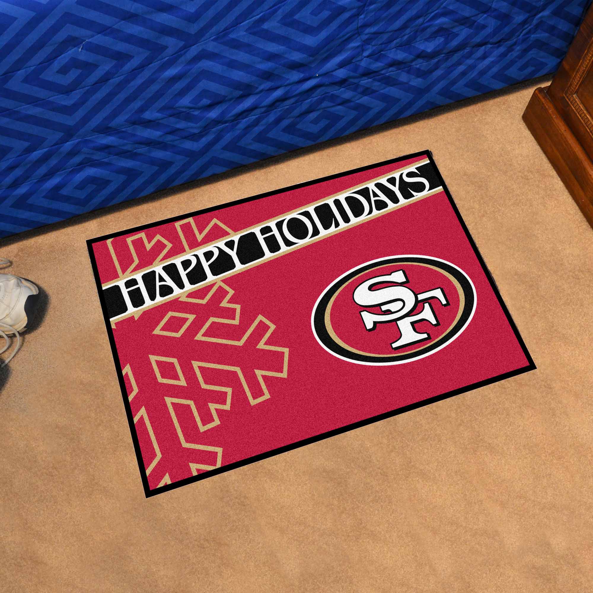 San Francisco 49ers Starter Mat Accent Rug - 19in. x 30in. Happy Holidays Starter Mat