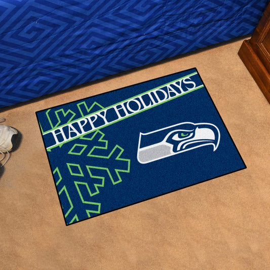 Seattle Seahawks Starter Mat Accent Rug - 19in. x 30in. Happy Holidays Starter Mat