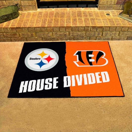 NFL House Divided - Steelers / Bengals House Divided Rug - 34 in. x 42.5 in. - NFL House Divided - Steelers / Bengals