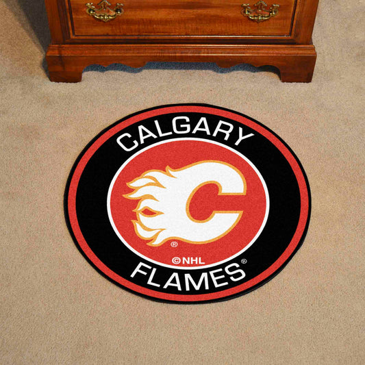 Calgary Flames Roundel Rug - 27in. Diameter - Calgary Flames