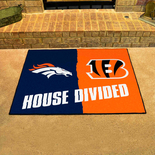 NFL House Divided - Broncos / Bengals House Divided Rug - 34 in. x 42.5 in. - NFL House Divided - Broncos / Bengals