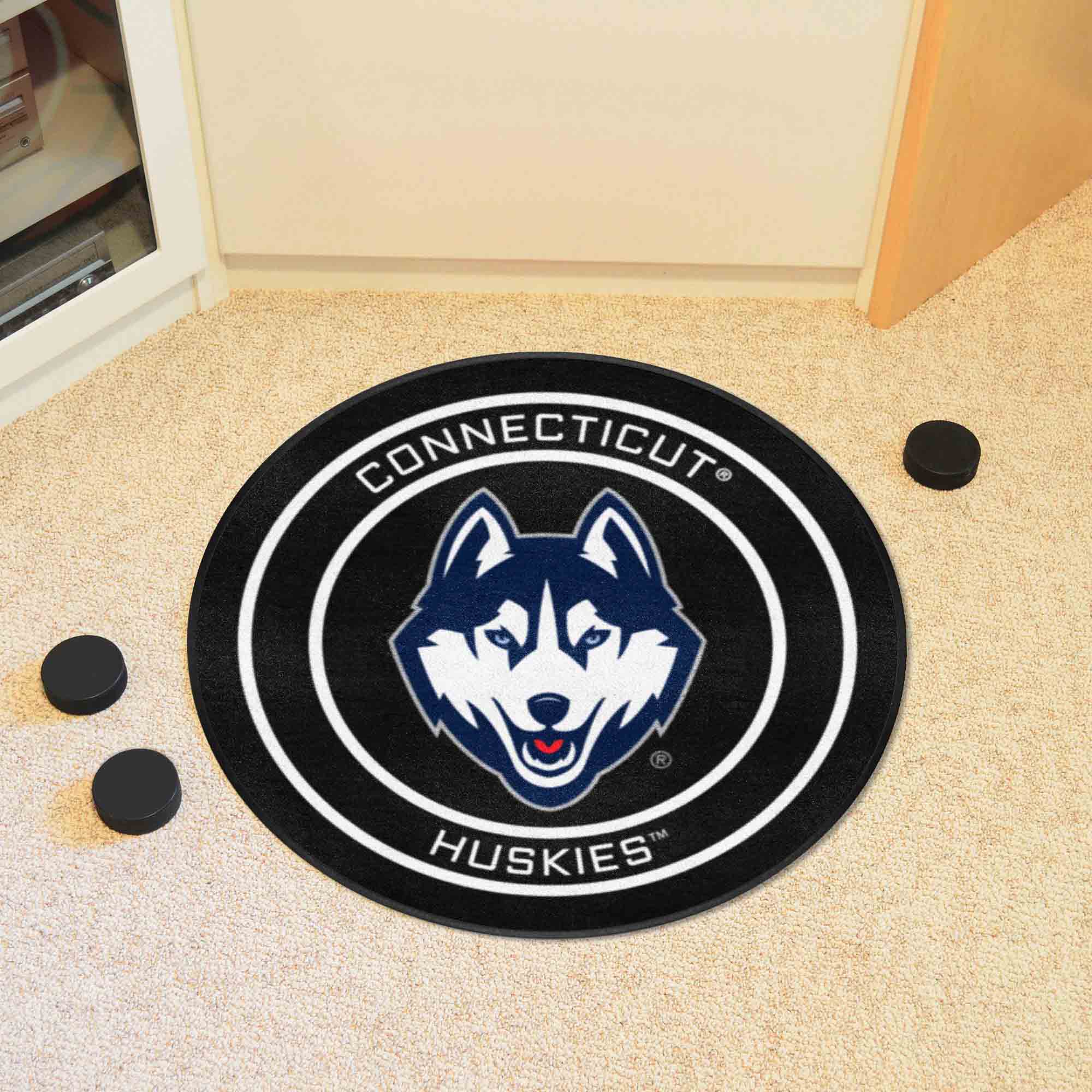 UConn Huskies Hockey Puck Rug - 27in. Diameter